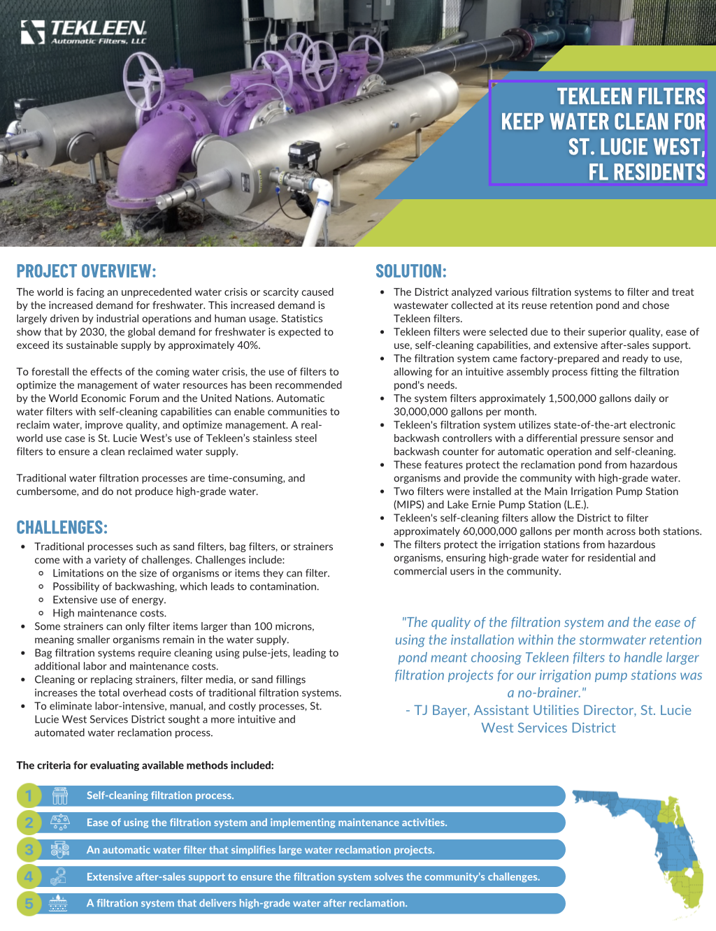 Tekleen Filters Keep Water Clean for St. Lucie West, FL Case Study